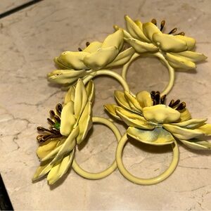4 Large Yellow Flower Metal and Enamel Napkin Rings-Pier 1